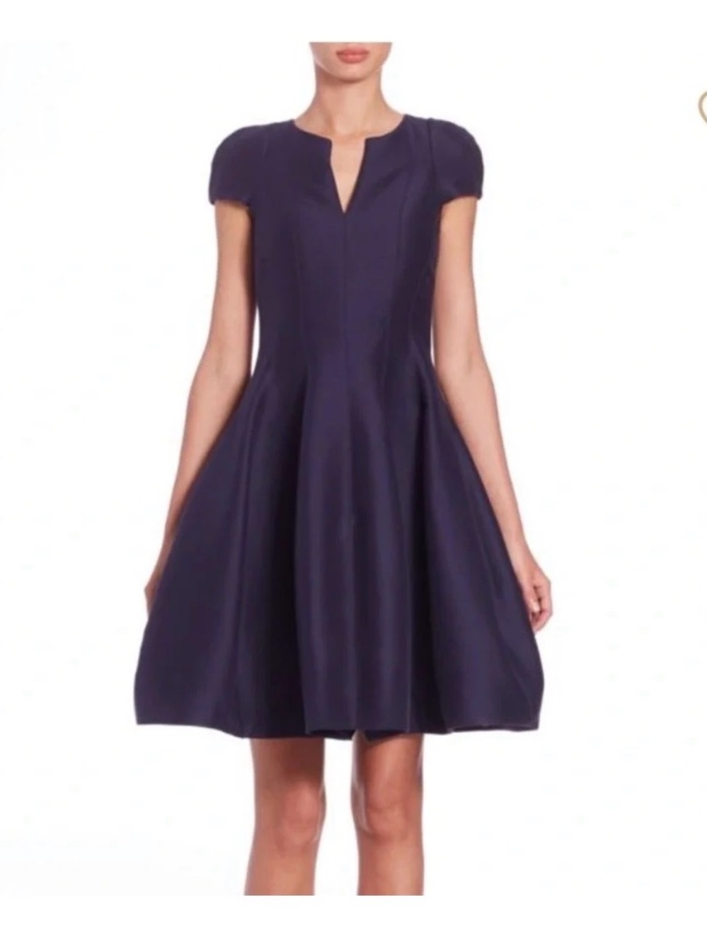 Halston Heritage Navy Fit-and-Flare Notch Dress